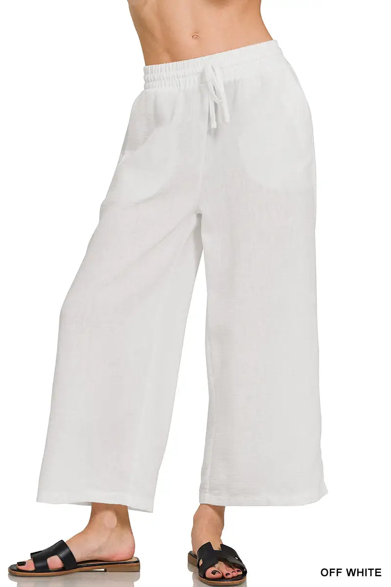 Woven Crepe Cropped Pants