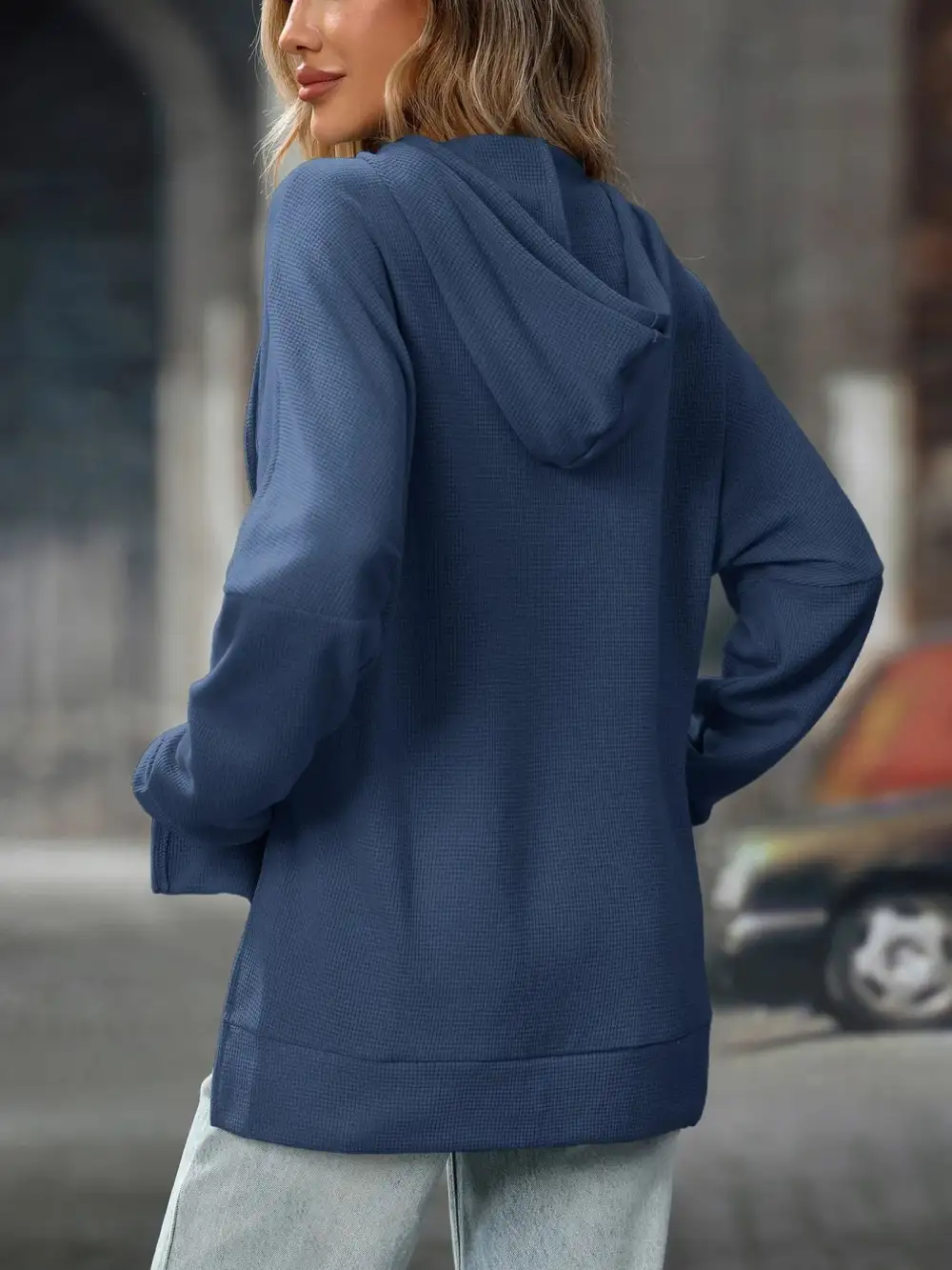 Refined Drawstring Pocketed Long-Sleeve Textured Hoodie