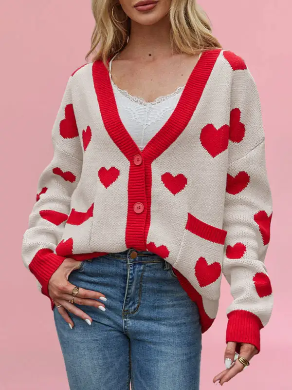 V-Neck Knit Pocketed Knit Jacket