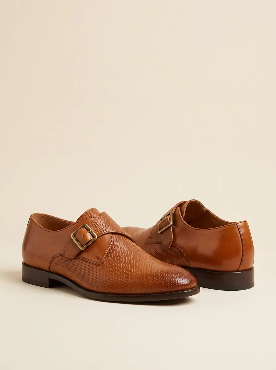 Men's Classic Business Perforated Leather Monk Strap Shoes