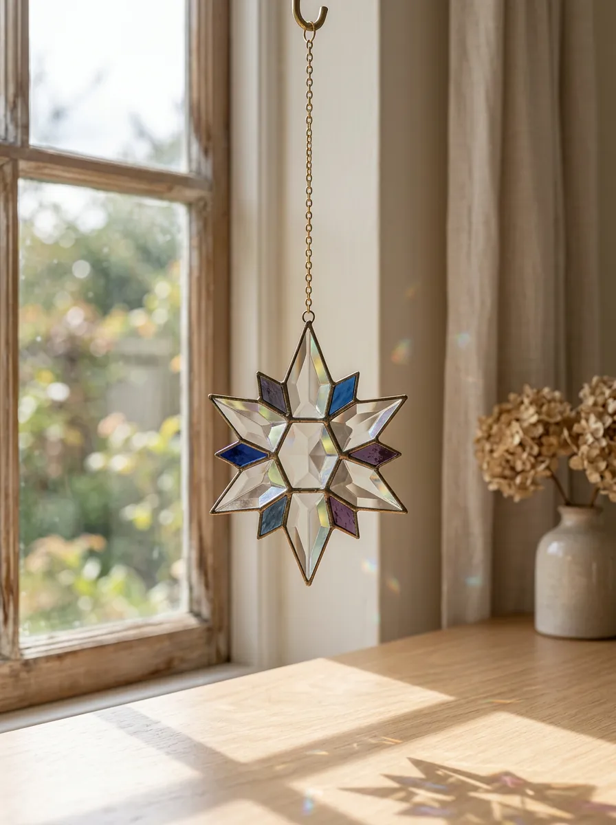 Star Shape Crystal Prism Stained Glass Suncatcher