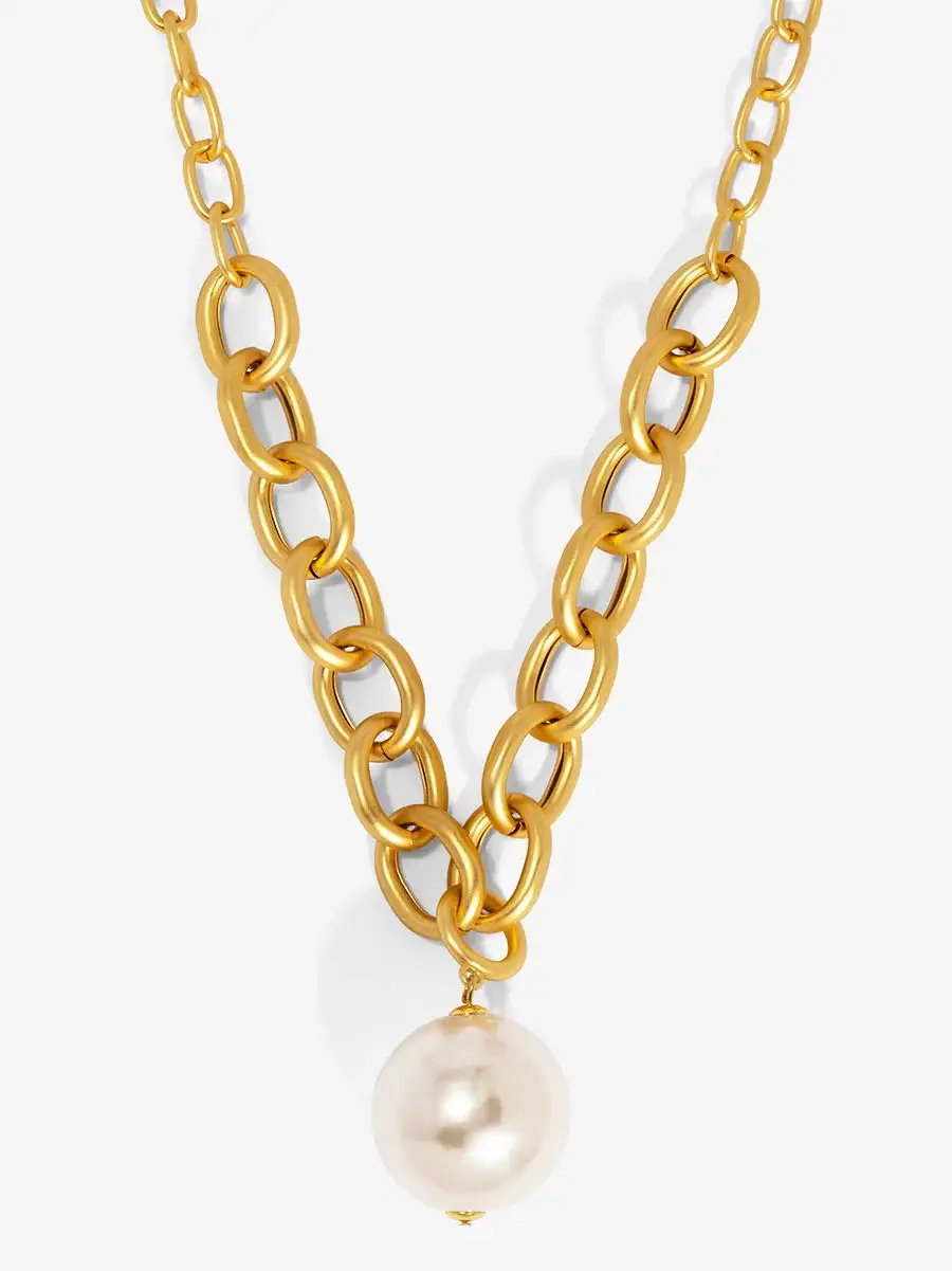 Pearl Chain Link Statement Necklace