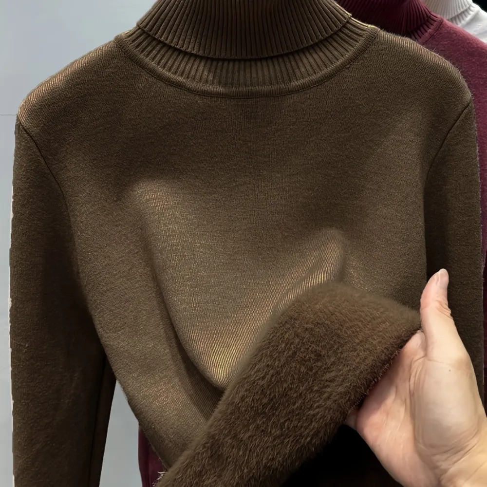 Turtle Neck Fleece Pullover Sweater Elegant Long