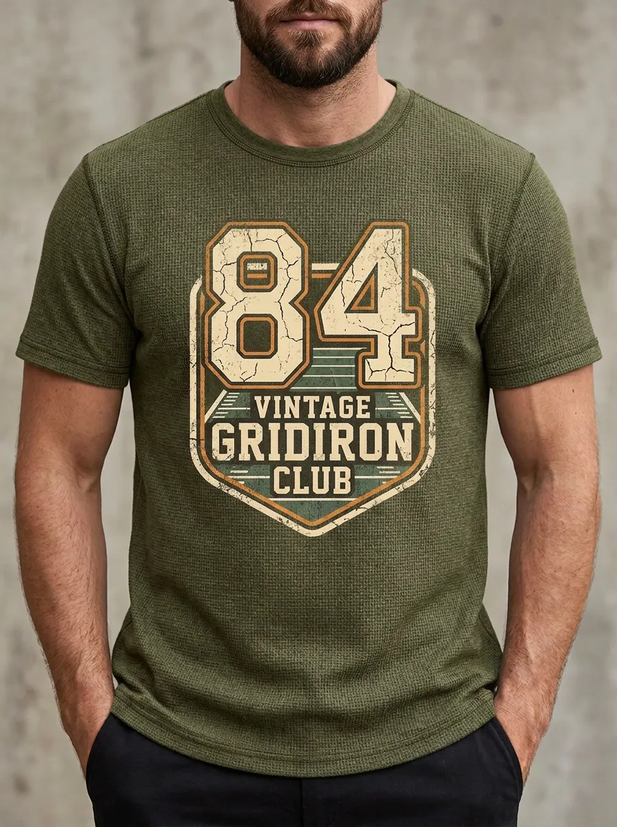 Men's Refined Football Gridiron Ball Crew Neck Graphic T-Shirt