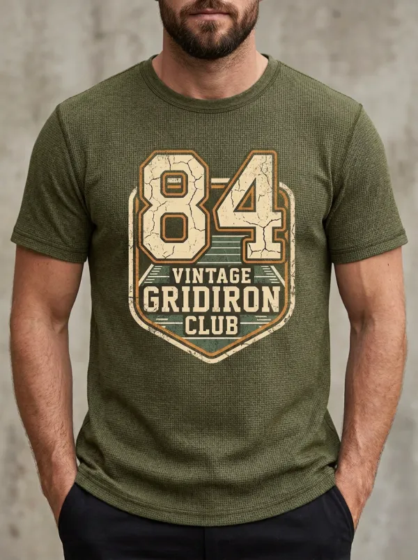 Men's Refined Football Gridiron Ball Crew Neck Graphic T-Shirt