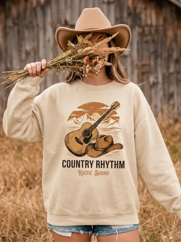 Cowboy-Hat Women's Country Music Crewneck Sweatshirt