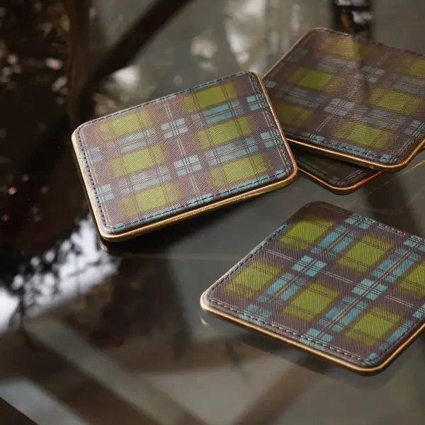 Plaid Faux Leather Coaster Set