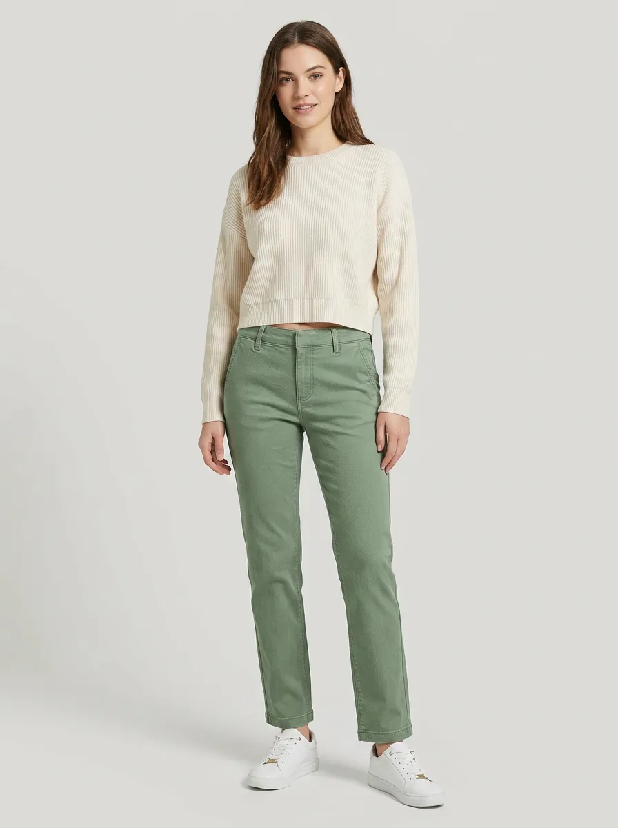 Women's Casual Style Sage Green Solid Color Printed Pants