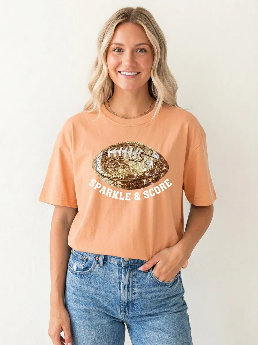 Women's Modern Football Ball Sequin Crew Neck Graphic T-Shirt