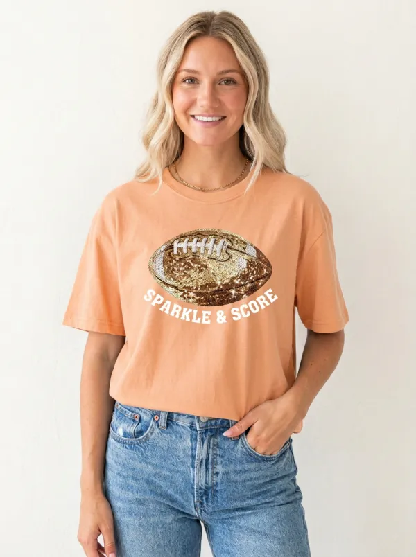 Women's Modern Football Ball Sequin Crew Neck Graphic T-Shirt