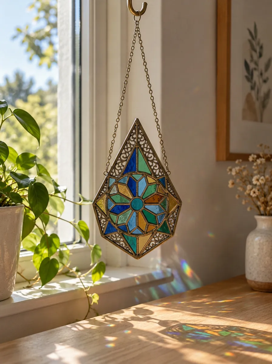 Geometric Floral Stained Glass Printed Suncatcher