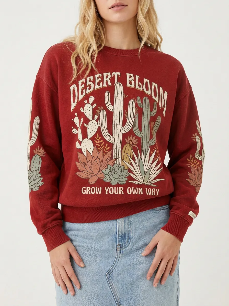 Women's Desert Bloom Cactus Graphic Printed Sweatshirt