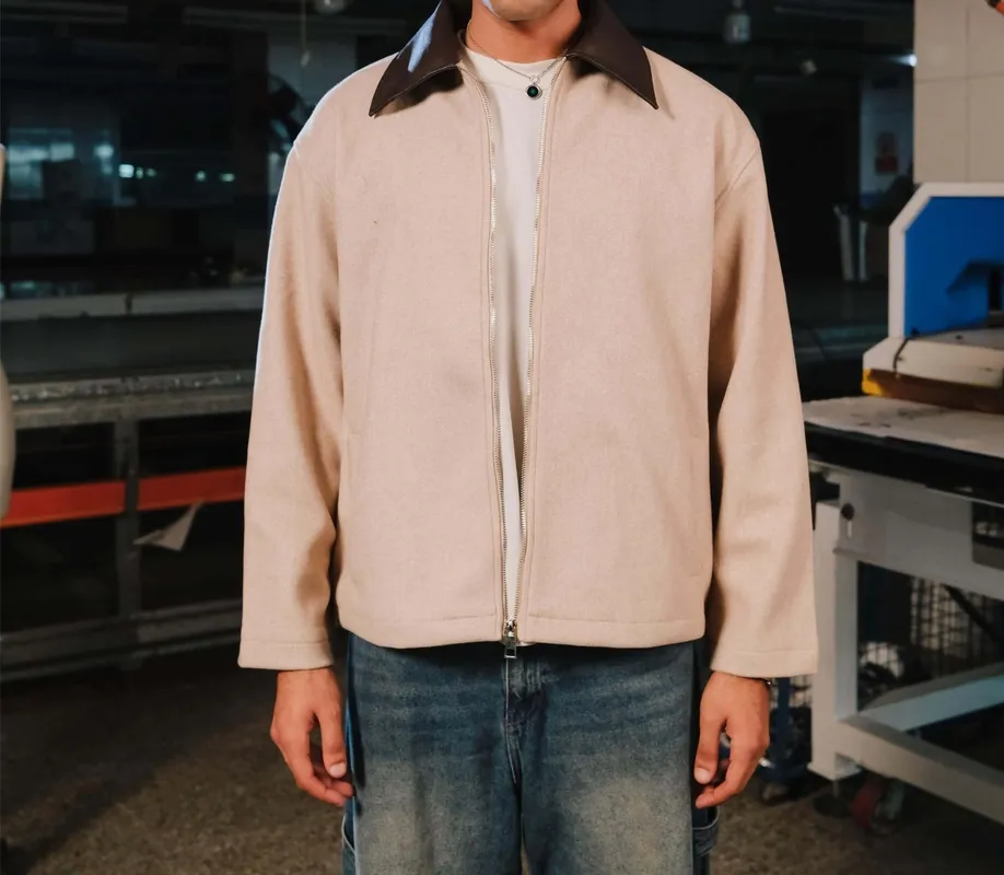 Beige Zip Front Casual Jacket