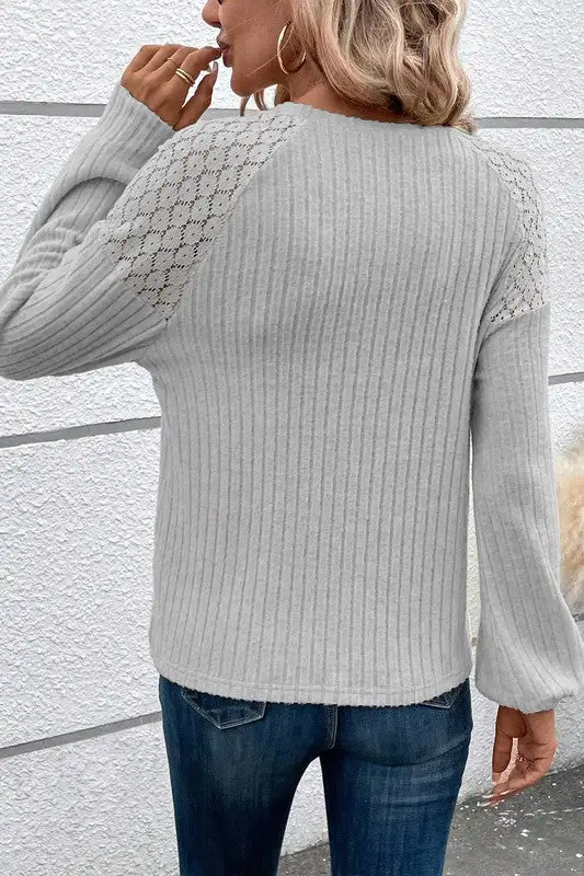 Button Front Ribbed Everyday Knit Top