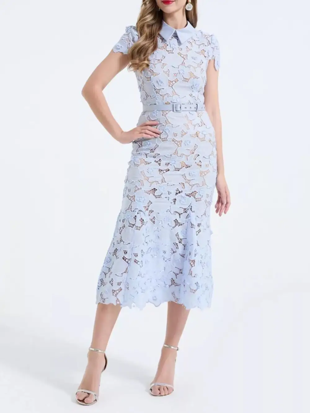 Lace Short Sleeve Midi Dress