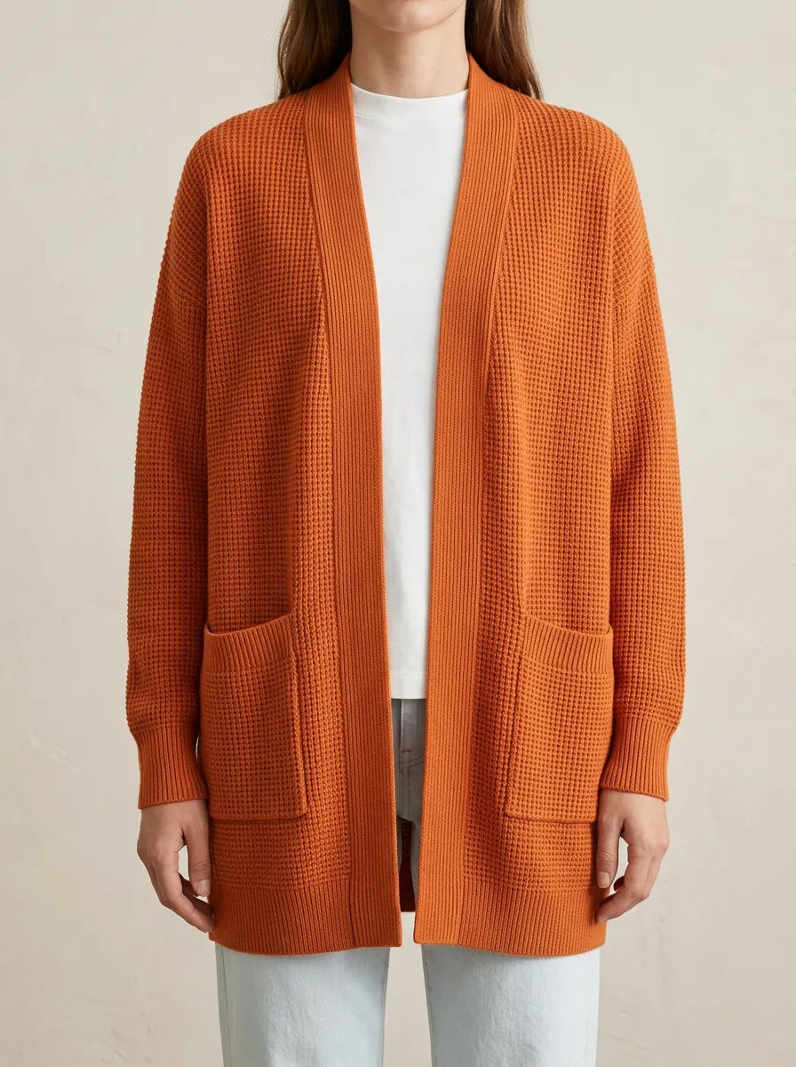 Textured Waffle-Knit Knit Cardigan