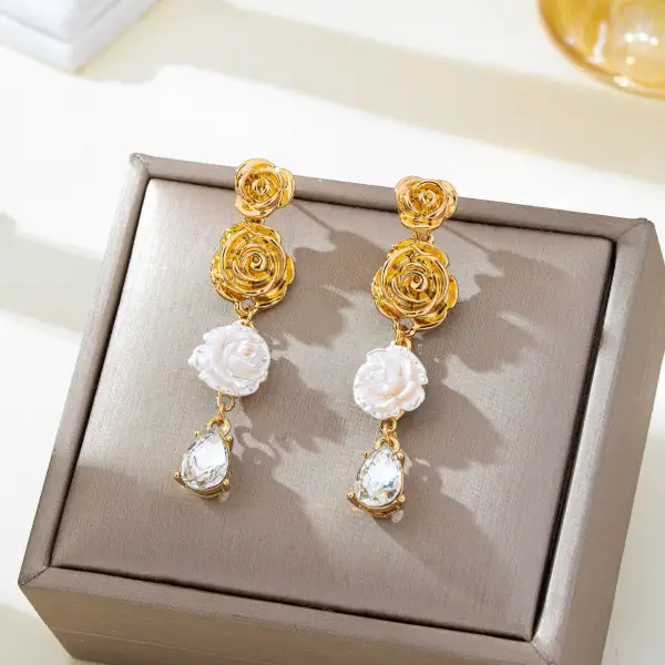 Triple Tier Floral Crystal Dangle