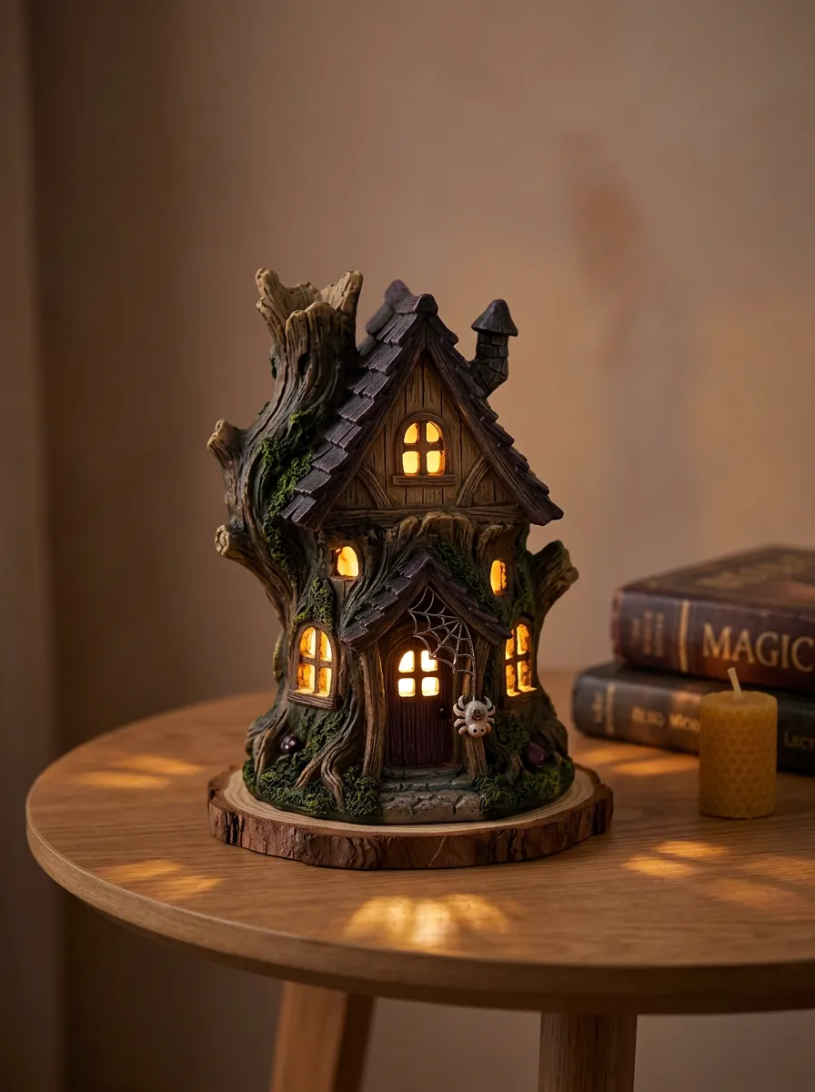 Halloween Gothic Treehouse Spiderweb LED Table Lamp