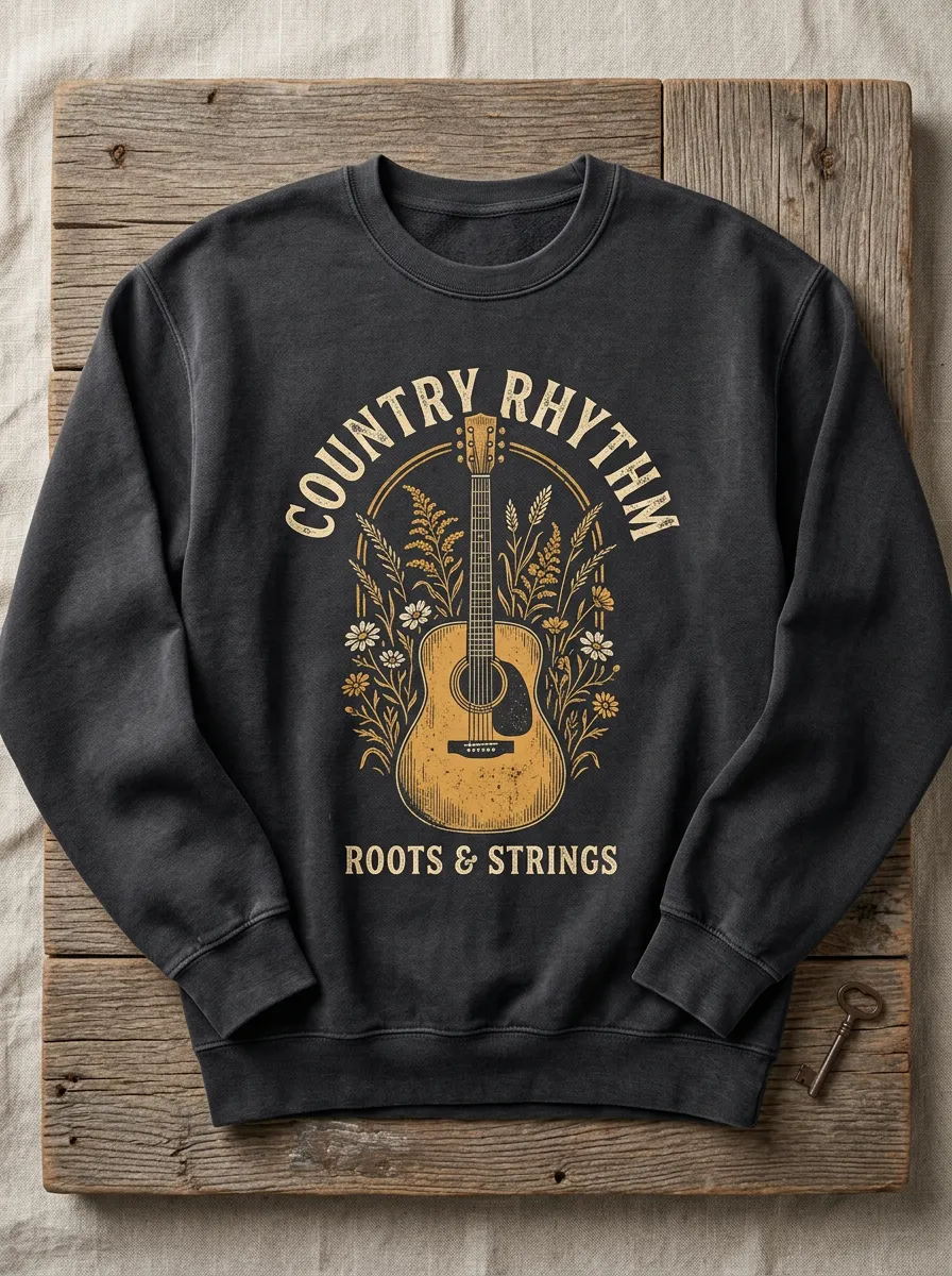 Guitar Floral Country Music Crewneck Sweatshirt