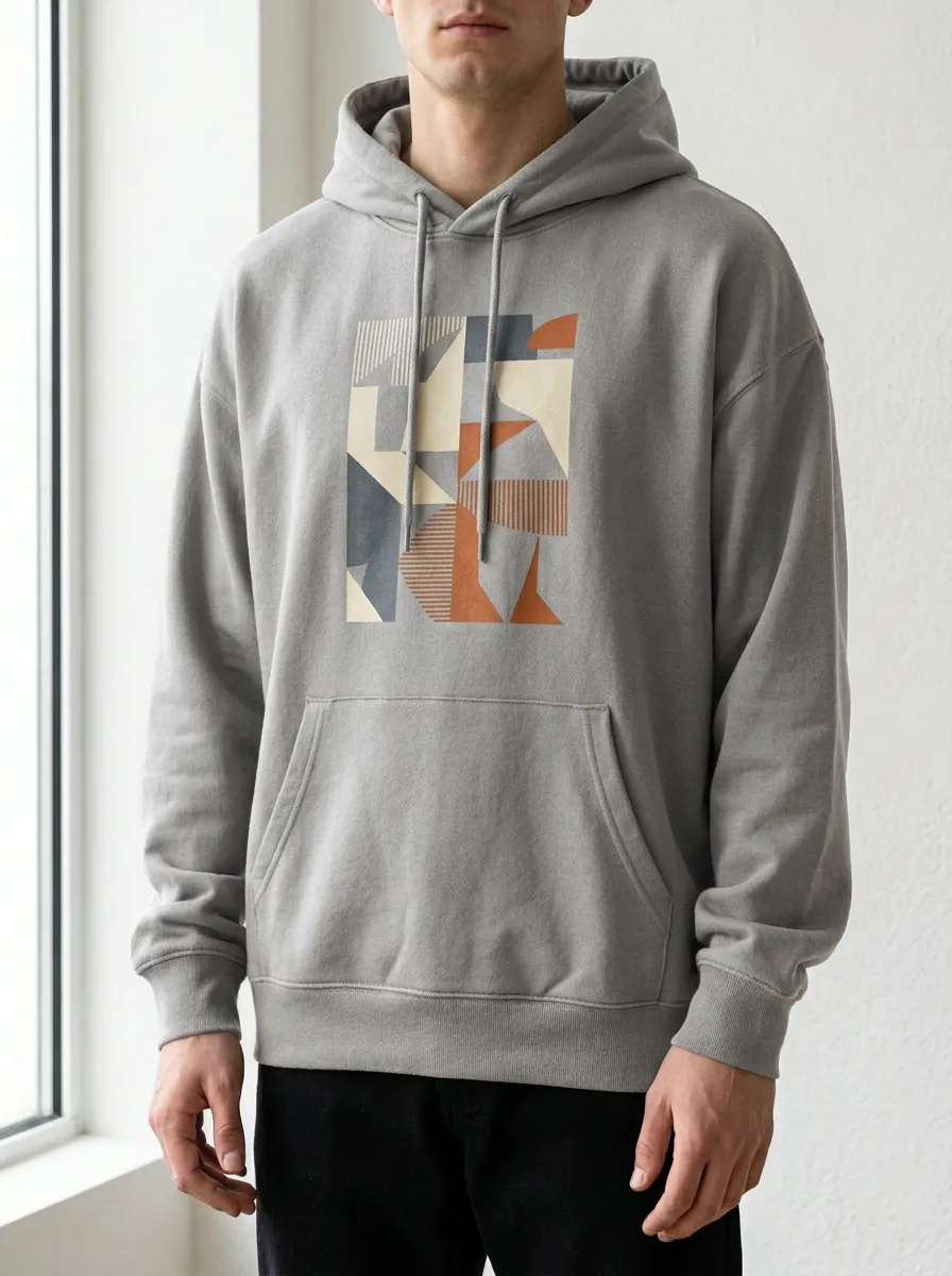 Relaxed Abstract Geometric Art Hoodie