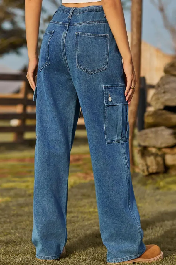 Loose Fit Drawstring Pocket Denim Jeans