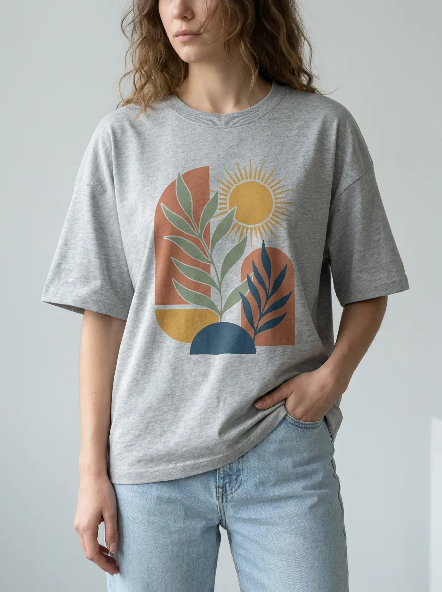 Women's Boho Sun Leaf Arch Graphic T-Shirt