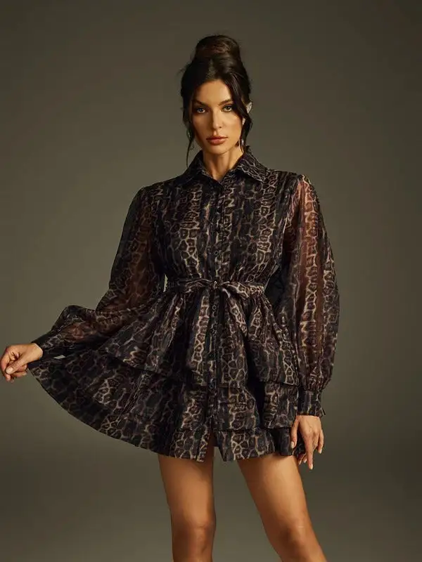 Hazra Folded Collar Printed Mini Dress