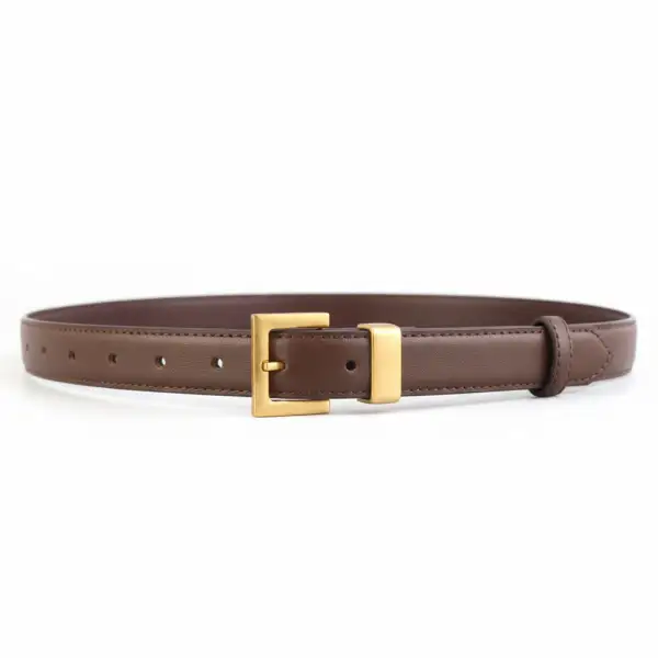 Leather Belt with Golden Buckle
