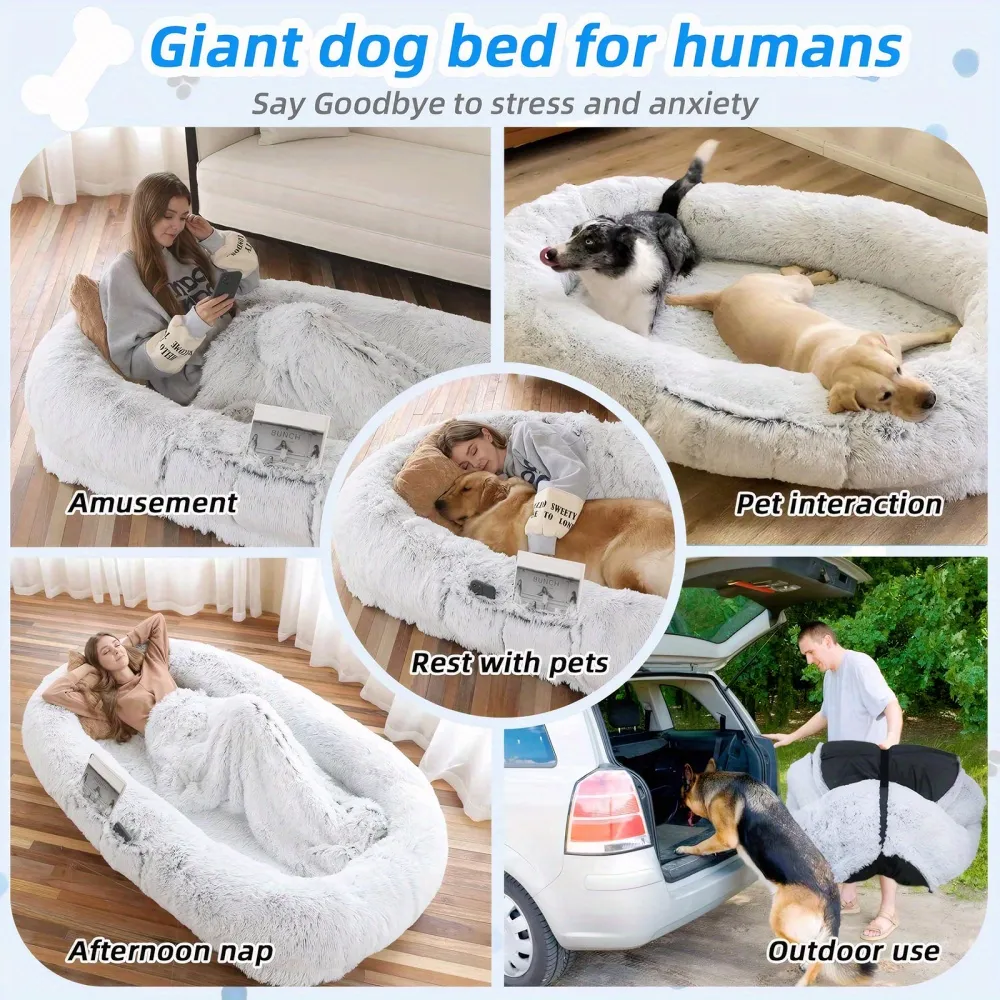 Extra-Large Plush Pet Bed for Dogs and Humans, Pet Furniture for Shared Comfort and Rest