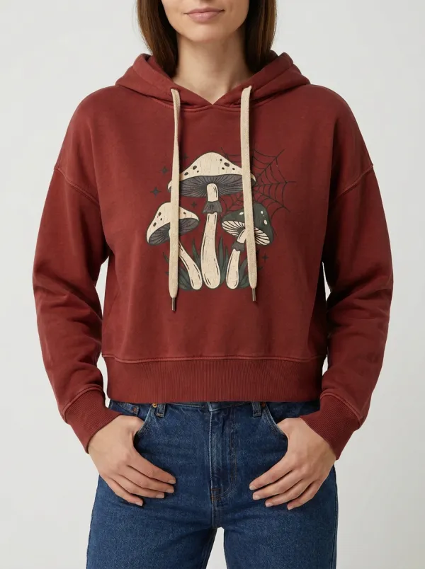 Women's Halloween Spooky Mushroom Spiderweb Printed Hoodie