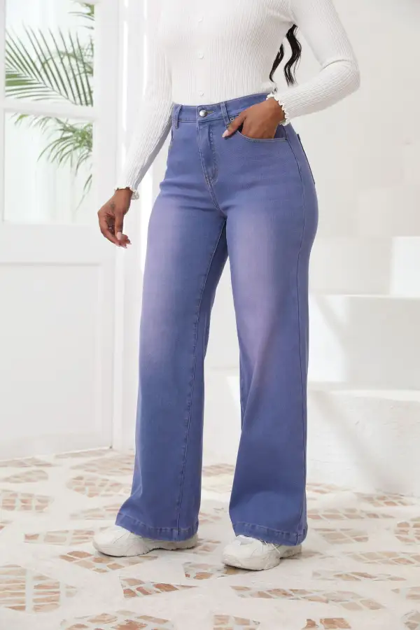 Fleece Lined High Waist Straight Wide Leg Jeans