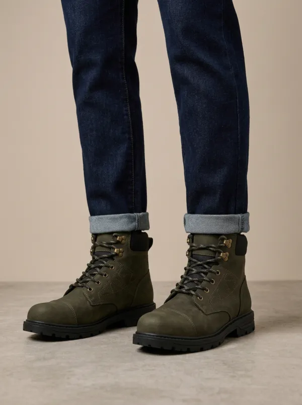 Unisex Tactical Stitched Leather Print Work Boots
