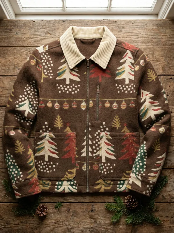Unisex Christmas Holiday Tree Bauble Pattern Print Jacket