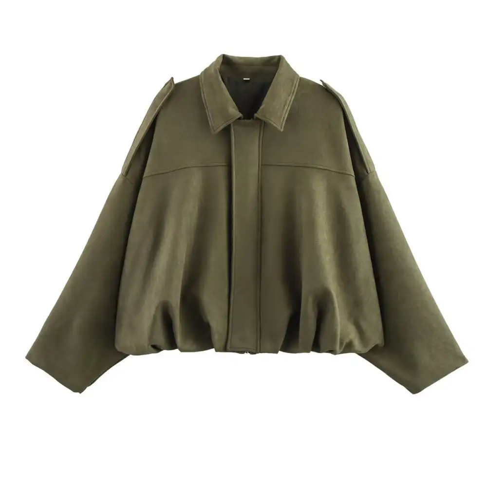 Cropped Suede Look Bomber Jacket