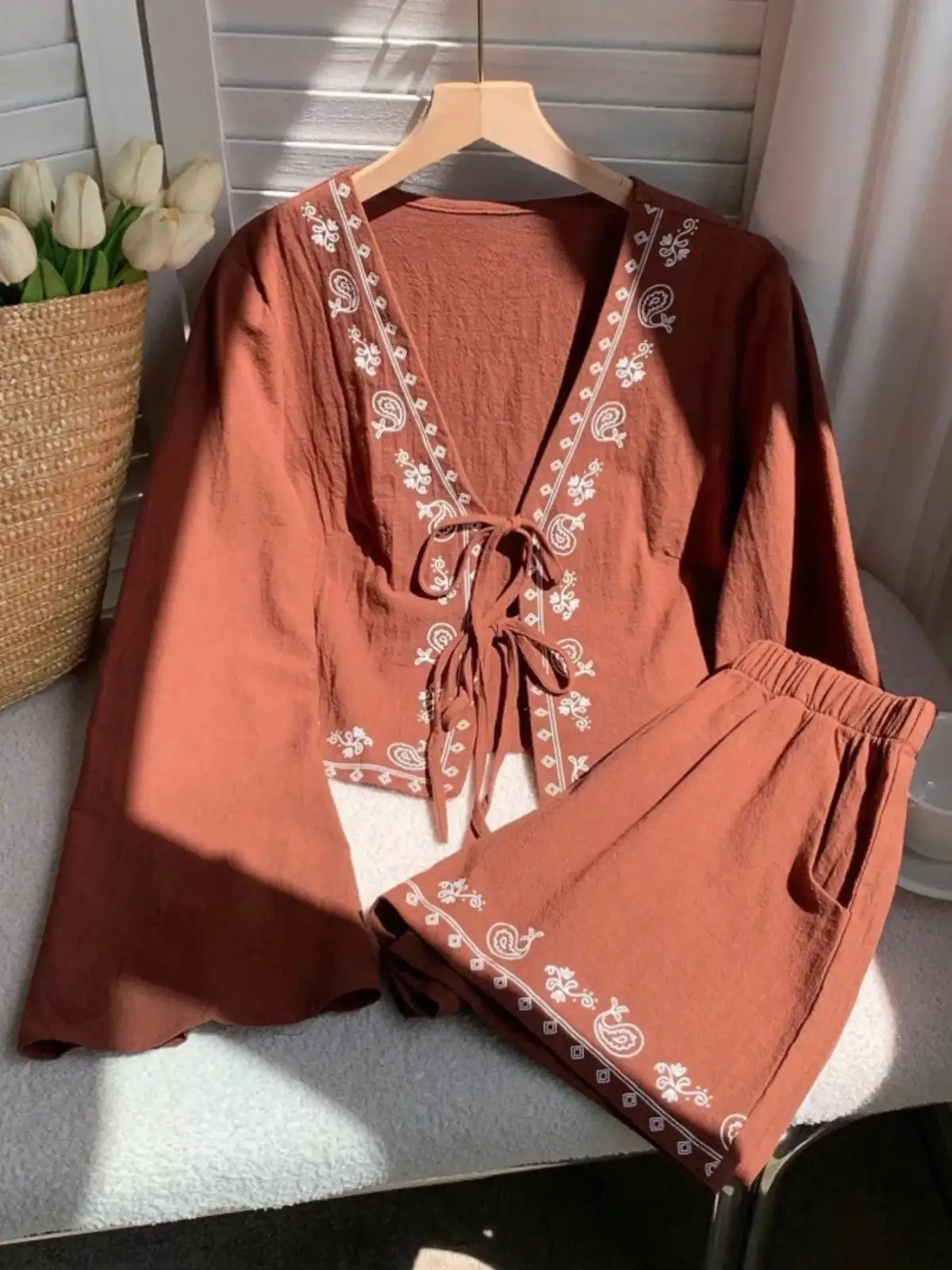 Pocketed Cotton Top and Shorts Matching Set