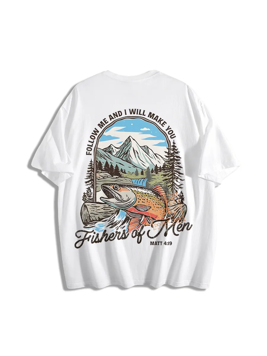 Scenic Fishing Themed Back Print T-Shirt