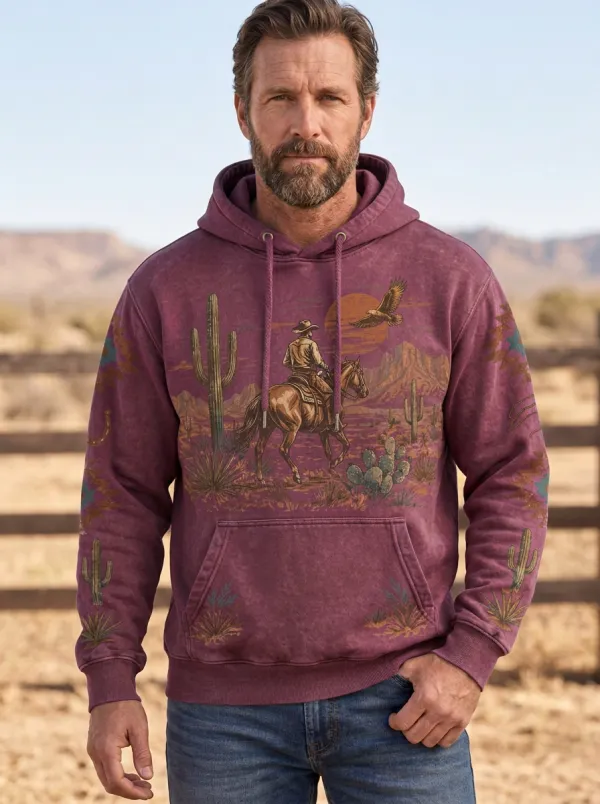 Range Rider Horse Cactus Motif Men's Western Sweatshirt
