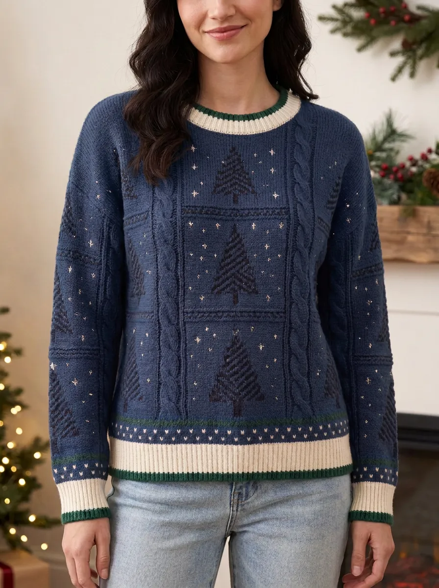 Christmas Holiday Tree Pattern Knitted Sweater