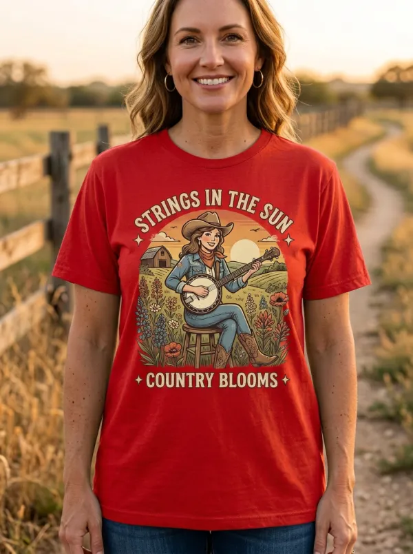 Banjo Cowgirl Country Music Graphic T-Shirt
