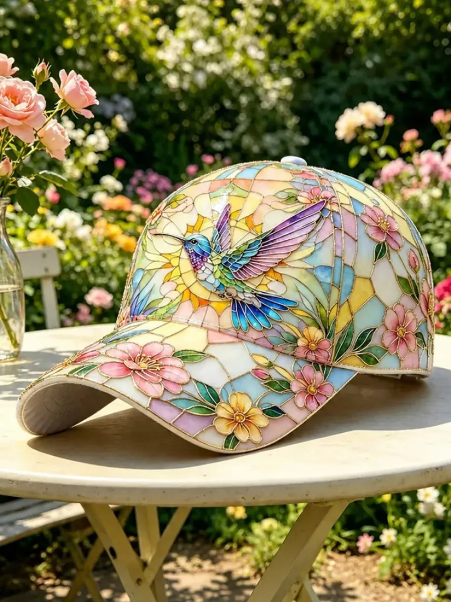 Women's Floral & Hummingbird Print Casual Hat