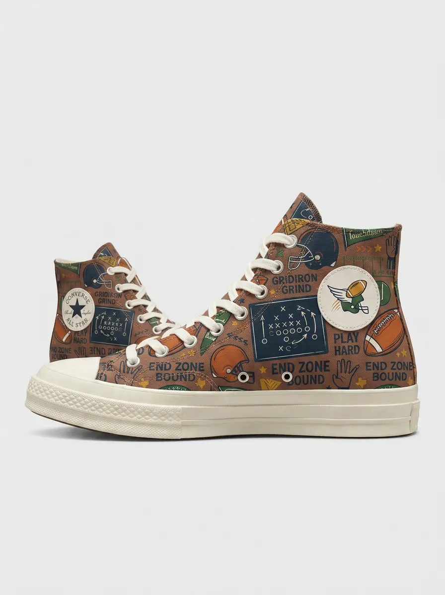 Unisex American Football Lover Gridiron Pattern Printed Sneakers