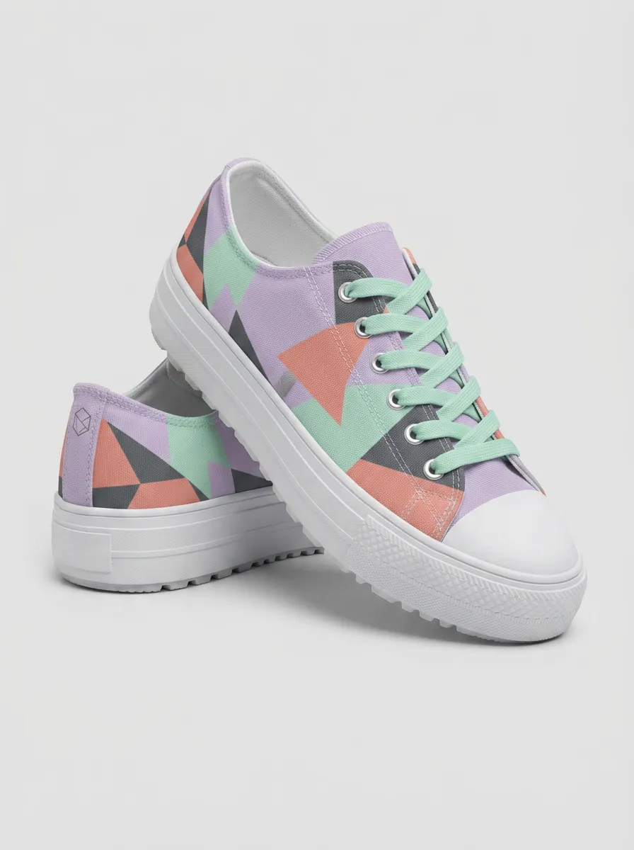 Women's Geometric Pattern Pastel Color Printed Canvas Shoes