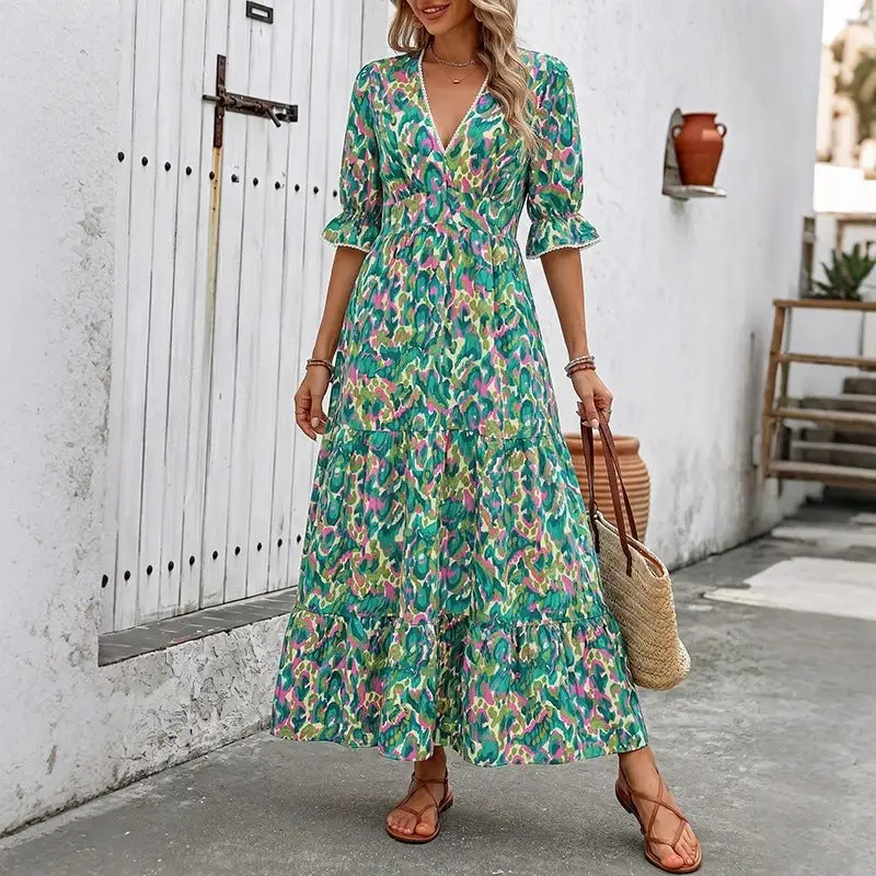 Women's V-Neck Ruffled Bridal Maxi Dress