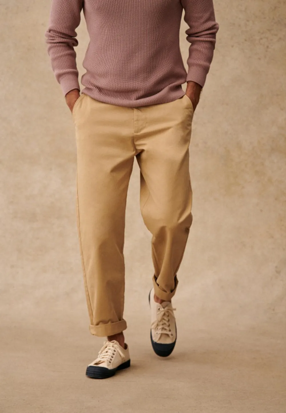 Beige Pleated High Waist Straight Leg Trousers
