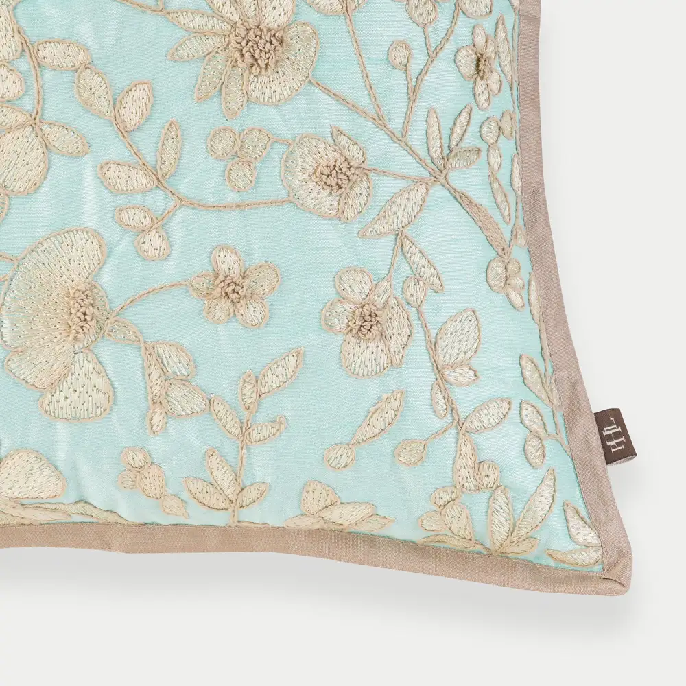 Blue Bloom Embroidered Cushion Cover