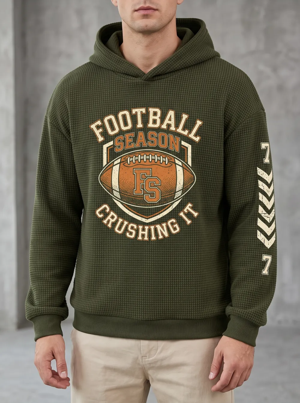 Men's Football Season Crushing It Graphic Printed Waffle Hoodie