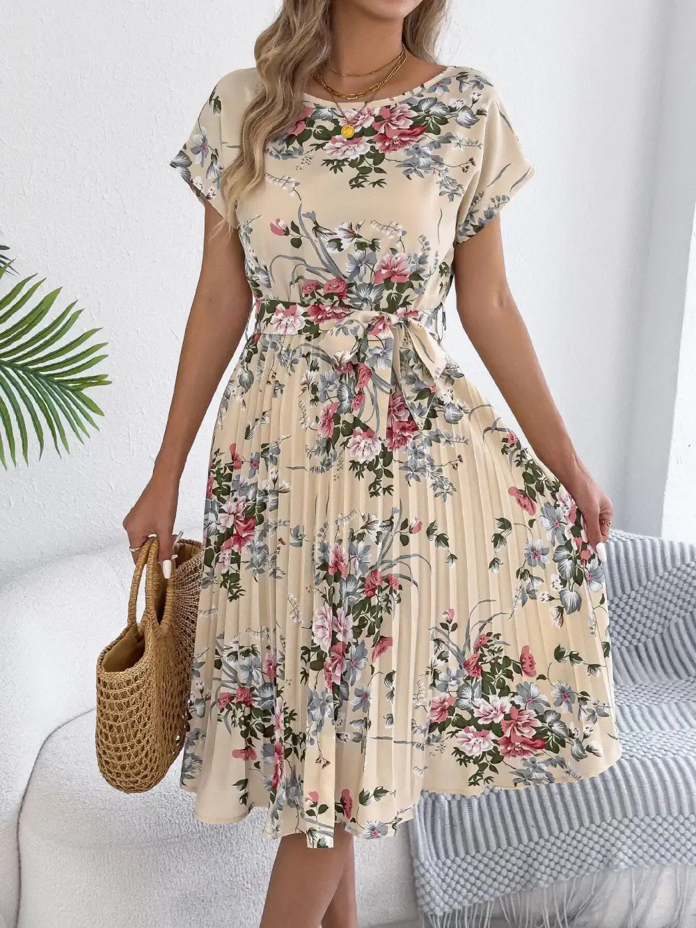Pleated A-Line Midi Dress