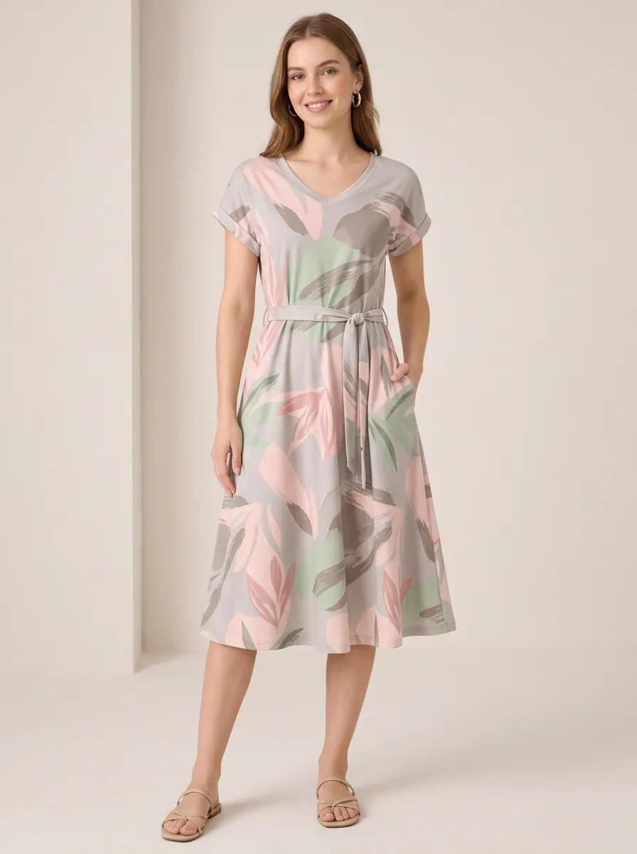 Women's Casual Style Pastel Floral Abstract Printed Dress