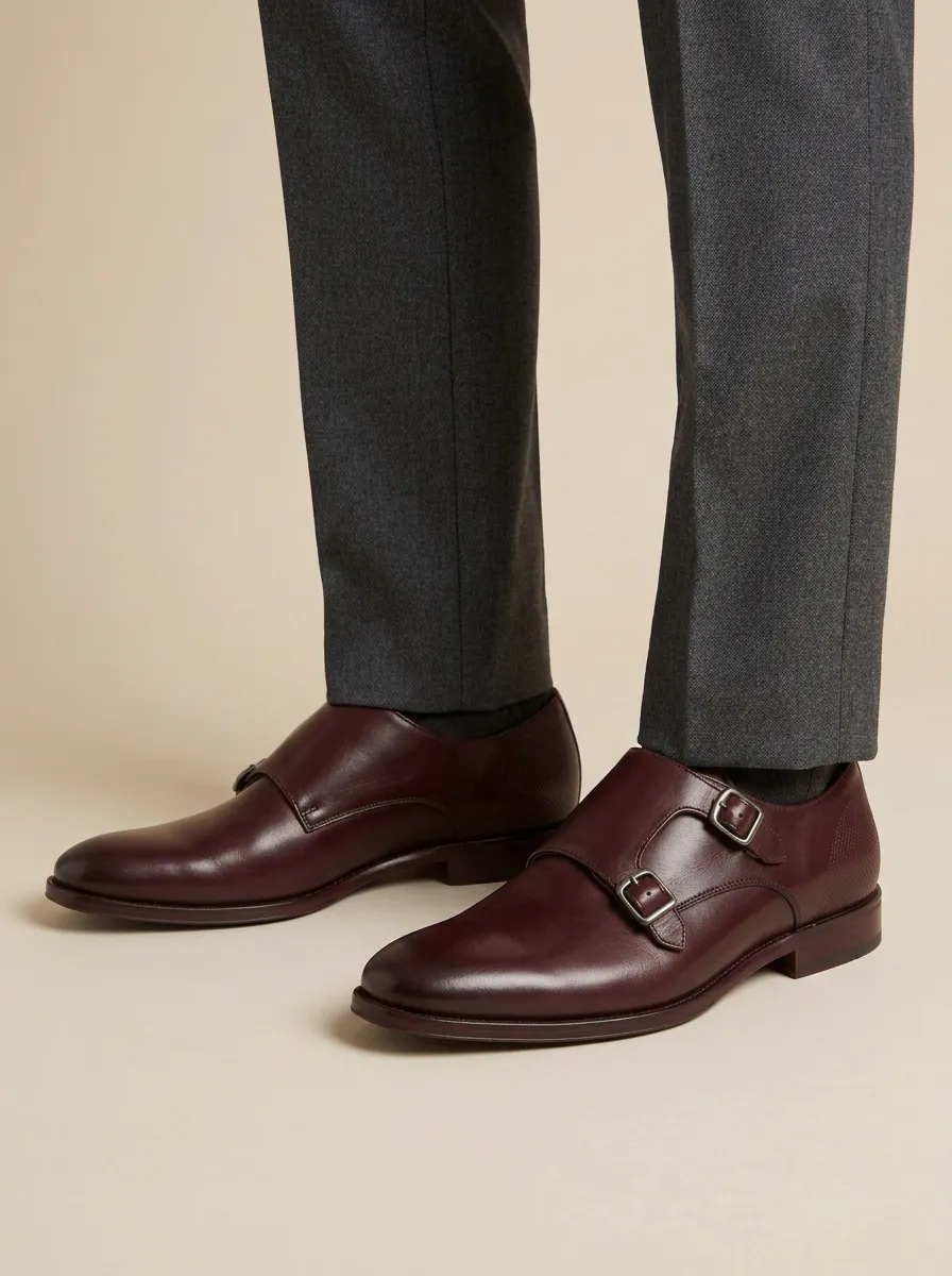 Men's Casual Business Formal Double Monk Strap Leather Shoes