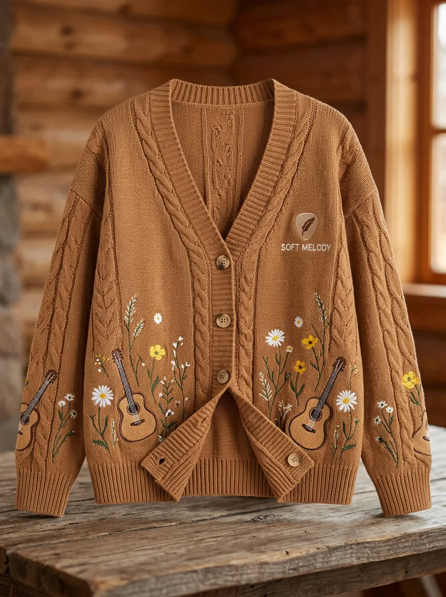 Rustic Guitar Country Music Cardigan